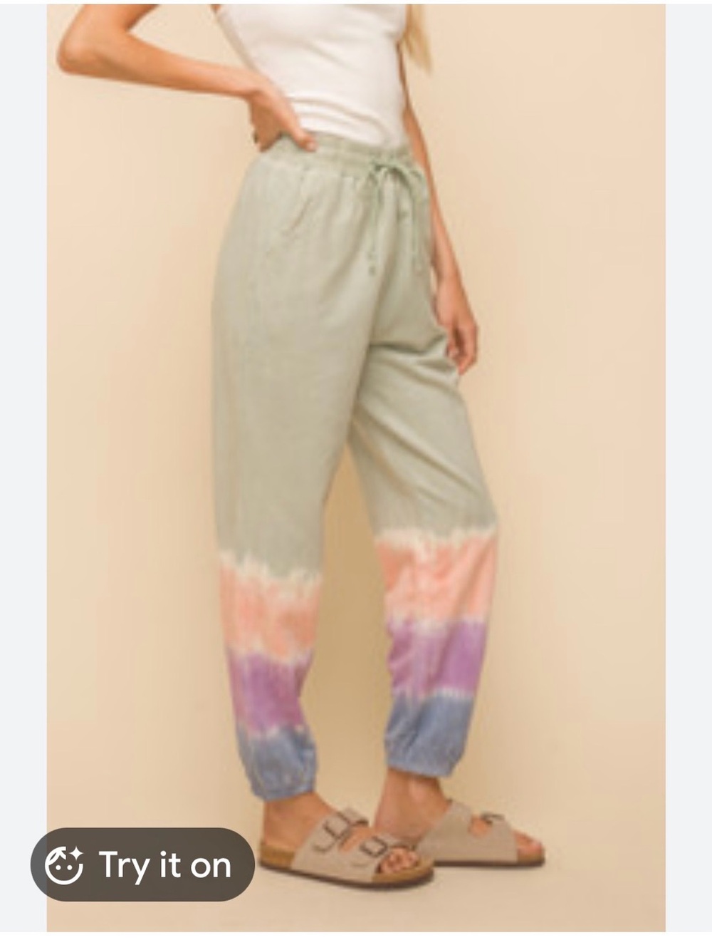 Hem & Thread Sage Tie-Dye Track Joggers elastic ankle size large w pockets bnwt